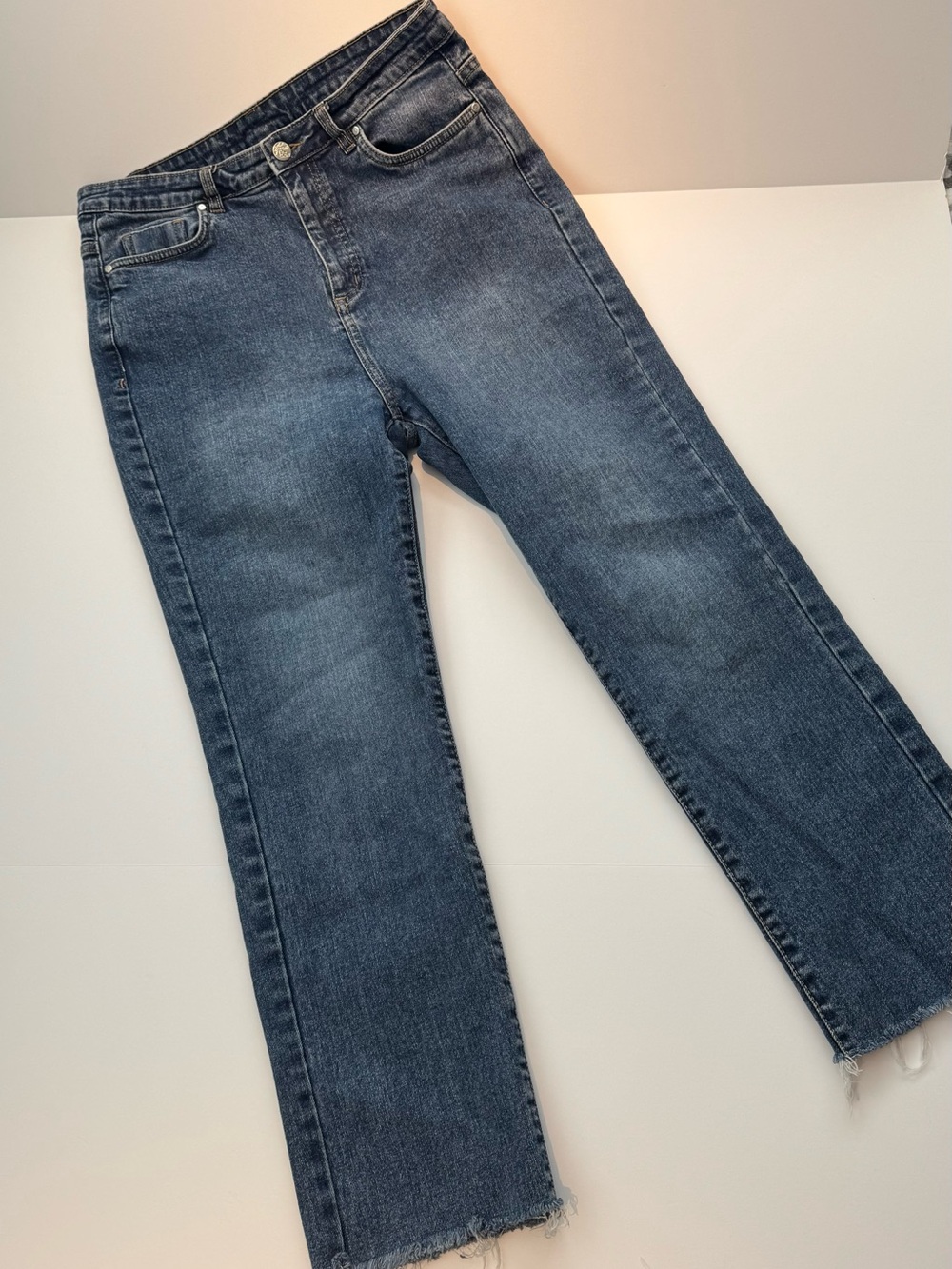 L.O.V. Women's Jeans Blue Denim High Rise Fringe Cropped Pants Size 30